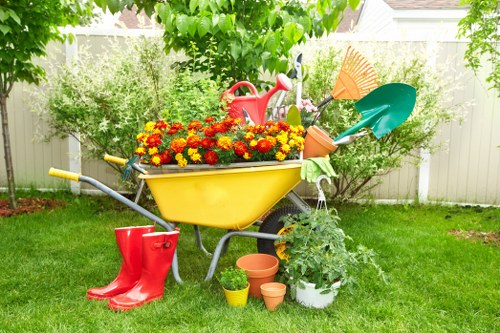 Outdoor landscaping site with safety-aware work practices